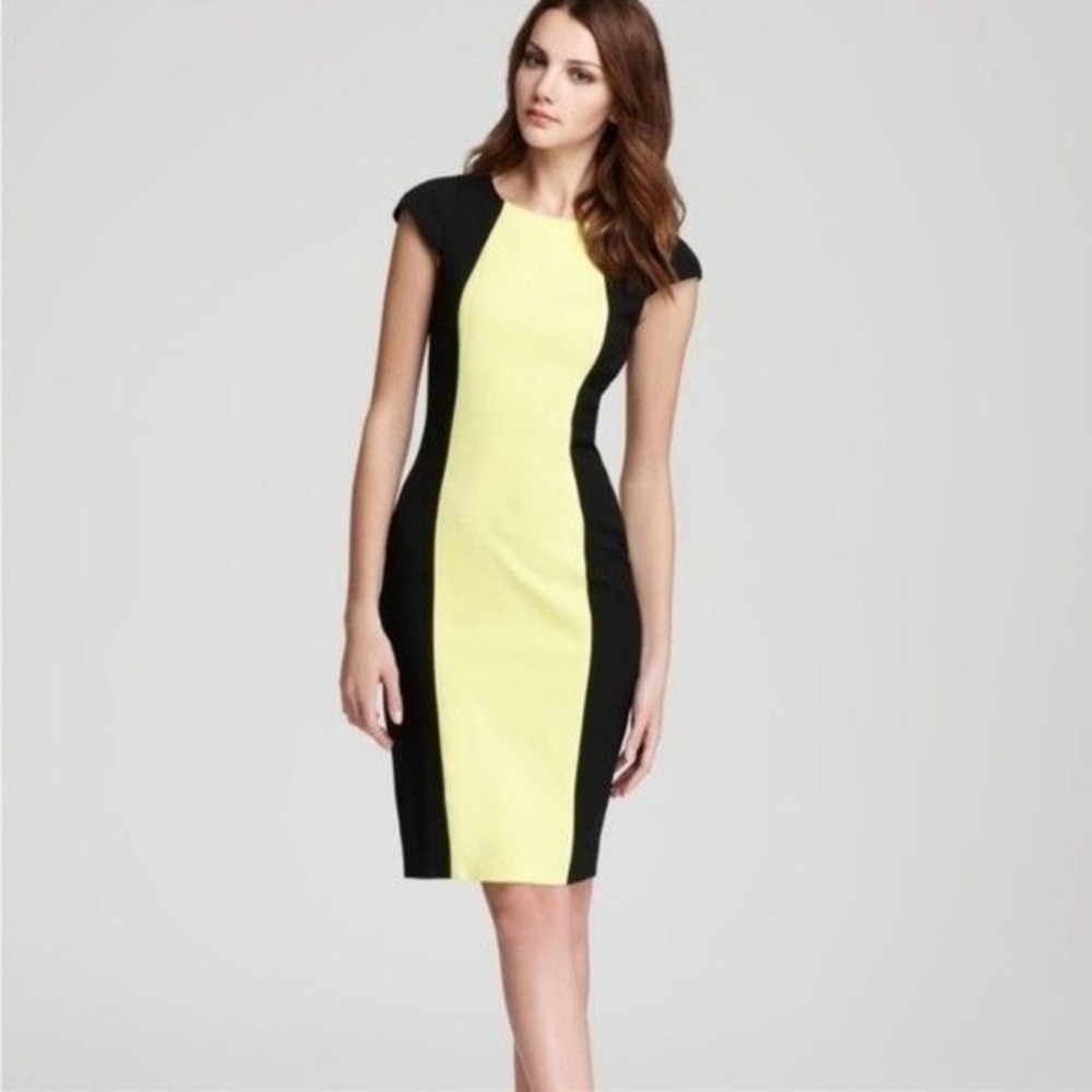 French Connection Colorblock Sheath Dress Yellow Black Cap Sleeve NWT 10
